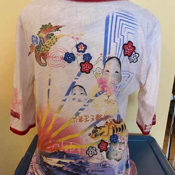 Vintage Y2K Lucky Brand White and Red Graphic Long Sleeve Top Size XL - Picture 5 of 11